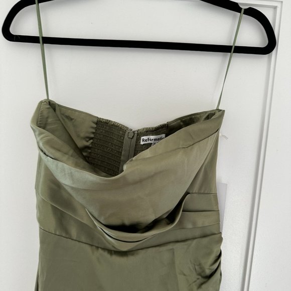 NWT Reformation Barrow Silk Maxi Dress Sz 6 in Artichoke Strapless Wrap - Picture 5 of 12